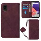 For Samsung Galaxy A22 5G JP Edition Crossbody 3D Embossed Flip Leather Phone Case(Wine Red) - 1