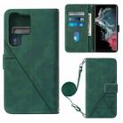 For Samsung Galaxy S23 Ultra 5G Crossbody 3D Embossed Flip Leather Phone Case(Dark Green) - 1