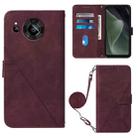 For Sharp Aquos Sense7 SH-V48 Crossbody 3D Embossed Flip Leather Phone Case(Wine Red) - 1