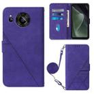 For Sharp Aquos Sense7 SH-V48 Crossbody 3D Embossed Flip Leather Phone Case(Purple) - 1