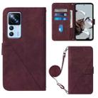 For Xiaomi 12T / 12T Pro / Redmi K50 Ultra Crossbody 3D Embossed Flip Leather Phone Case(Wine Red) - 1