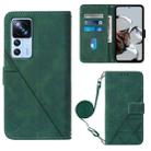 For Xiaomi 12T / 12T Pro / Redmi K50 Ultra Crossbody 3D Embossed Flip Leather Phone Case(Dark Green) - 1