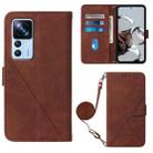 For Xiaomi 12T / 12T Pro / Redmi K50 Ultra Crossbody 3D Embossed Flip Leather Phone Case(Brown) - 1