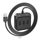 hoco HB31 Easy 4 in 1 USB to USB3.0+USB2.0x3 Converter, Cable Length:1.2m(Black) - 1