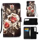 For Samsung Galaxy S23 5G Colored Drawing Pattern Plain Weave Leather Phone Case(Roses On Black) - 1