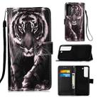 For Samsung Galaxy S23 5G Colored Drawing Pattern Plain Weave Leather Phone Case(Black And White Tiger) - 1