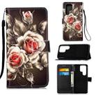 For Samsung Galaxy S23 Ultra 5G Colored Drawing Pattern Plain Weave Leather Phone Case(Roses On Black) - 1