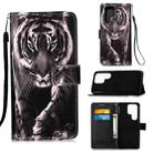 For Samsung Galaxy S23 Ultra 5G Colored Drawing Pattern Plain Weave Leather Phone Case(Black And White Tiger) - 1