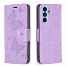 For Samsung Galaxy A54 5G Embossing Two Butterflies Pattern Leather Case(Purple) - 1