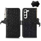 For Samsung Galaxy S23 5G Ostrich Pattern Genuine Leather RFID Phone Case(Black) - 1