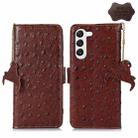 For Samsung Galaxy S23+ 5G Ostrich Pattern Genuine Leather RFID Phone Case(Coffee) - 1