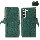 For Samsung Galaxy S23+ 5G Ostrich Pattern Genuine Leather RFID Phone Case(Green) - 1