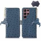 For Samsung Galaxy S23 Ultra 5G Ostrich Pattern Genuine Leather RFID Phone Case(Blue) - 1