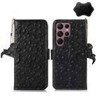 For Samsung Galaxy S23 Ultra 5G Ostrich Pattern Genuine Leather RFID Phone Case(Black) - 1