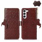 For Samsung Galaxy S22 5G Ostrich Pattern Genuine Leather RFID Phone Case(Coffee) - 1