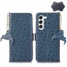 For Samsung Galaxy S22 5G Ostrich Pattern Genuine Leather RFID Phone Case(Blue) - 1