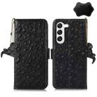 For Samsung Galaxy S22 5G Ostrich Pattern Genuine Leather RFID Phone Case(Black) - 1