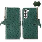 For Samsung Galaxy S22 5G Ostrich Pattern Genuine Leather RFID Phone Case(Green) - 1