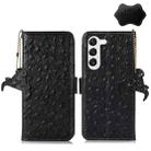 For Samsung Galaxy S22+ 5G Ostrich Pattern Genuine Leather RFID Phone Case(Black) - 1