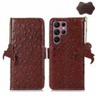 For Samsung Galaxy S22 Ultra 5G Ostrich Pattern Genuine Leather RFID Phone Case(Coffee) - 1