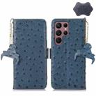 For Samsung Galaxy S22 Ultra 5G Ostrich Pattern Genuine Leather RFID Phone Case(Blue) - 1