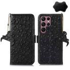 For Samsung Galaxy S22 Ultra 5G Ostrich Pattern Genuine Leather RFID Phone Case(Black) - 1