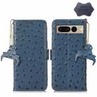 For Google Pixel 7 Pro Ostrich Pattern Genuine Leather RFID Phone Case(Blue) - 1