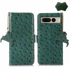For Google Pixel 7 Pro Ostrich Pattern Genuine Leather RFID Phone Case(Green) - 1