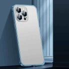 For iPhone 14 Pro Spring Buckle Metal Frosted Phone Case(Sierra Blue) - 1