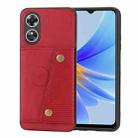 For OPPO A17 Double Buckle Card Slots Magnetic Phone Case(Red) - 1
