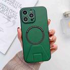 For iPhone 14 Plus MagSafe Magnetic Holder Leather Fine Hole Phone Case(Green) - 1