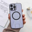 For iPhone 14 Plus MagSafe Magnetic Holder Leather Fine Hole Phone Case(Lavender Purple) - 1