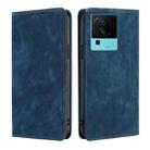 For vivo iQOO Neo7 RFID Anti-theft Brush Magnetic Leather Phone Case(Blue) - 1