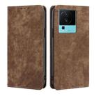 For vivo iQOO Neo7 RFID Anti-theft Brush Magnetic Leather Phone Case(Brown) - 1