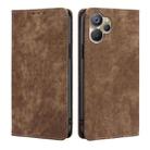 For Realme 9i 5G Global/10 5G RFID Anti-theft Brush Magnetic Leather Phone Case(Brown) - 1