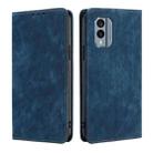 For Nokia X30 5G RFID Anti-theft Brush Magnetic Leather Phone Case(Blue) - 1