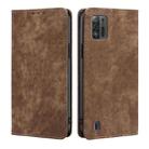 For ZTE Blade A52 Lite RFID Anti-theft Brush Magnetic Leather Phone Case(Brown) - 1