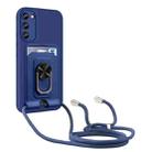 For Samsung Galaxy S23 5G Ring Kickstand Card Wallet TPU Phone Case with Lanyard(Blue) - 1