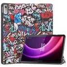 For Lenovo Tab P11 Gen 2 Custer Painted 3-Fold Holder Leather Smart Tablet Case(Graffiti) - 1