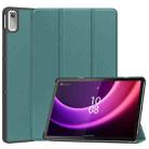 For Lenovo Tab P11 Gen 2 Custer Pure Color 3-Fold Holder Leather Smart Tablet Case(Dark Green) - 1