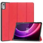 For Lenovo Tab P11 Gen 2 Custer Pure Color 3-Fold Holder Leather Smart Tablet Case(Red) - 1