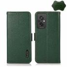 For Xiaomi Redmi 11 Prime KHAZNEH Magnetic Litchi Genuine Leather RFID Phone Case(Green) - 1