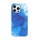For iPhone 14 Pro Max MagSafe Magnetic Leather Watercolor Phone Case(Blue) - 1