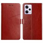 For Xiaomi Redmi Note 12 Pro 5G China HT01 Y-shaped Pattern Flip Leather Phone Case(Brown) - 1