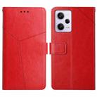 For Xiaomi Redmi Note 12 Pro 5G China HT01 Y-shaped Pattern Flip Leather Phone Case(Red) - 1