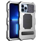For iPhone 14 Pro Max Life Waterproof Camshield Tri-poof Metal Phone Case with Holder(Silver) - 1