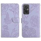 For Xiaomi Redmi 11 Prime 4G HT03 Skin Feel Butterfly Embossed Flip Leather Phone Case(Purple) - 1