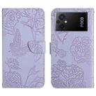 For Xiaomi Redmi 11 Prime 5G HT03 Skin Feel Butterfly Embossed Flip Leather Phone Case(Purple) - 1