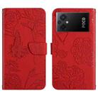 For Xiaomi Redmi 11 Prime 5G HT03 Skin Feel Butterfly Embossed Flip Leather Phone Case(Red) - 1