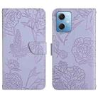 For Xiaomi Redmi Note 12 China HT03 Skin Feel Butterfly Embossed Flip Leather Phone Case(Purple) - 1